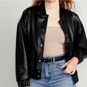 Black Faux Leather Bomber Jacket Size Large Tall